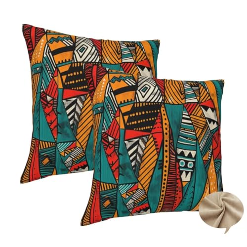 2er Set Kissenbezug 50x50 cm Sofa Kissen Indisch Kissenhülle, Weicher Kissenbezug Ethnisch Dekokissen mit Verstecktem Reißverschluss, Couchkissen Pillow Case für Bett Stuhl Wohnzimmer Deko -J143 von Washifa