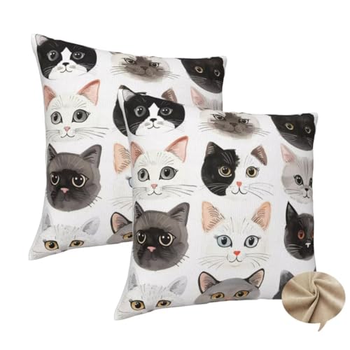 2er Set Kissenbezug 55x55 cm Quadratisch Sofa Kissen Karikatur Kissenhülle, Weicher Kissenbezug Katze Dekokissen mit Verstecktem Reißverschluss, Couchkissen Pillow Case für Bett Wohnzimmer Deko -J155 2er Set Kissenbezug 55x55 cm Quadratisch Sofa Kissen Karikatur Kissenhülle, Weicher Kissenbezug Katze Dekokissen mit Verstecktem Reißverschluss, Couchkissen Pillow Case für Bett Wohnzimmer Deko -J155 von Washifa