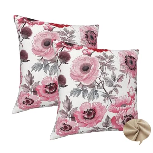 2er Set Kissenbezug 60x60 cm Quadratisch Sofa Kissen Rosa Kissenhülle, Weicher Kissenbezug Mohn Dekokissen mit Verstecktem Reißverschluss, Couchkissen Pillow Case für Bett Stuhl Wohnzimmer Deko -J276 2er Set Kissenbezug 60x60 cm Quadratisch Sofa Kissen Rosa Kissenhülle, Weicher Kissenbezug Mohn Dekokissen mit Verstecktem Reißverschluss, Couchkissen Pillow Case für Bett Stuhl Wohnzimmer Deko -J276 von Washifa