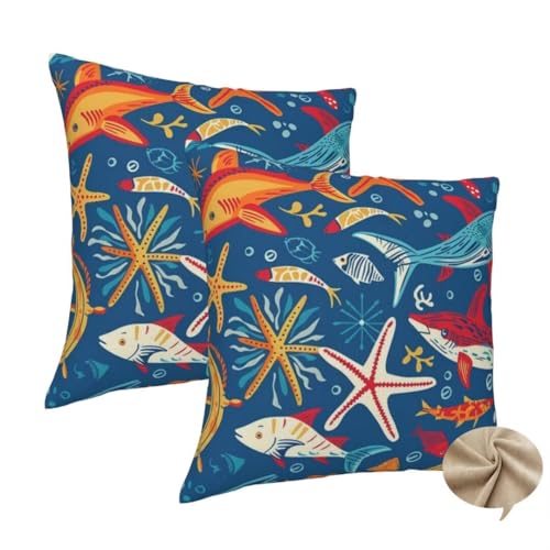 2er Set Kissenbezug 80x80 cm Quadratisch Sofa Kissen Fisch Kissenhülle, Weicher Kissenbezug Tier Dekokissen mit Verstecktem Reißverschluss, Couchkissen Pillow Case für Bett Stuhl Wohnzimmer Deko -J195 2er Set Kissenbezug 80x80 cm Quadratisch Sofa Kissen Fisch Kissenhülle, Weicher Kissenbezug Tier Dekokissen mit Verstecktem Reißverschluss, Couchkissen Pillow Case für Bett Stuhl Wohnzimmer Deko -J195 von Washifa