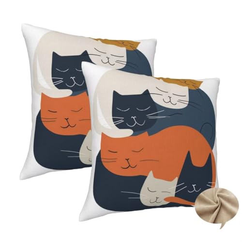2er Set Kissenbezug 80x80 cm Quadratisch Sofa Kissen Süß Kissenhülle, Weicher Kissenbezug Katzen Dekokissen mit Verstecktem Reißverschluss, Couchkissen Pillow Case für Bett Stuhl Wohnzimmer Deko -J178 von Washifa