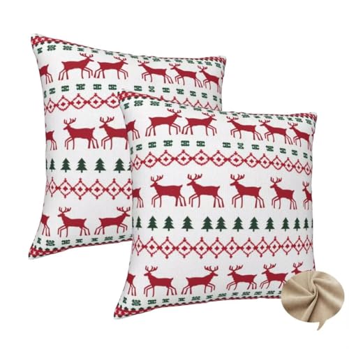 2er Set Kissenbezug 80x80 cm Sofa Kissen Weihnachten Kissenhülle, Weicher Kissenbezug Hirsch Dekokissen mit Verstecktem Reißverschluss, Couchkissen Pillow Case für Bett Stuhl Wohnzimmer Deko -J72 2er Set Kissenbezug 80x80 cm Sofa Kissen Weihnachten Kissenhülle, Weicher Kissenbezug Hirsch Dekokissen mit Verstecktem Reißverschluss, Couchkissen Pillow Case für Bett Stuhl Wohnzimmer Deko -J72 von Washifa