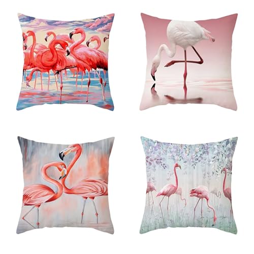 4er Set Kissenbezug 45x45 cm Kissenhülle Weiche Kurzer Plüsch Zierkissen bezug Sofakissen Flamingo Kissen Deko Wohnzimmer, Kissenbezüge mit Verstecktem Reißverschluss für Couch Schlafzimmer PinkD188 von Washifa