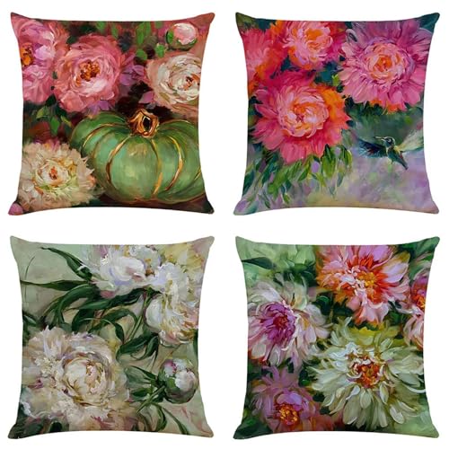 4er Set Kissenbezug 50x50 cm Kissenhülle Weiche Kurzer Plüsch Zierkissen bezug Sofakissen Blumen Kissen Deko Wohnzimmer, Kissenbezüge mit Verstecktem Reißverschluss für Couch Schlafzimmer SommerD200 von Washifa