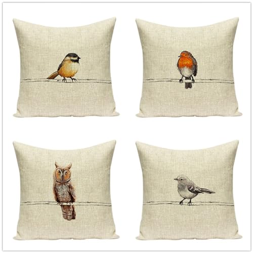 4er Set Kissenbezug 50x50 cm Kissenhülle Weiche Kurzer Plüsch Zierkissen bezug Sofakissen Vogel Kissen Deko Wohnzimmer, Kissenbezüge mit Verstecktem Reißverschluss für Couch Schlafzimmer NiedlichD25 von Washifa