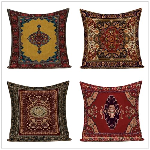 4er Set Kissenbezug 50x50 cm Kissenhülle Weiche Zierkissen bezug Sofakissen Afrikanisch Kissen Deko Wohnzimmer, Kissenbezüge mit Verstecktem Reißverschluss für Couch Schlafzimmer Indischer StilD7 von Washifa