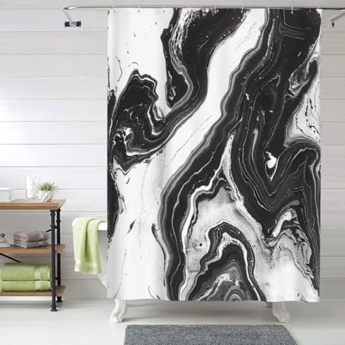 Duschvorhang 100x200cm Marmor Duschvorhänge Anti-Schimmel Duschrollo für Badewanne, Wasserdicht Duschvorhang Schwarz Shower Curtains Duschvorhang Waschbar Duschvorhänge mit 12 Duschvorhangringen fa255 von Washifa