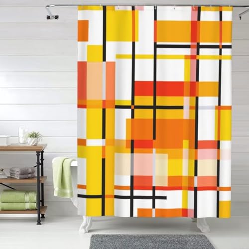 Duschvorhang 120x200cm Orange Duschvorhänge Anti-Schimmel Duschrollo für Badewanne, Wasserdicht Duschvorhang Geometrisch Shower Curtains Polyester Waschbar Duschvorhang mit 12 Duschvorhangringen fa264 von Washifa