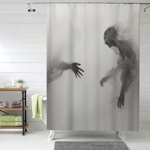 Duschvorhang 160x240cm Horror Duschvorhänge Anti-Schimmel Duschrollo für Badewanne, Wasserdicht Duschvorhang Abstrakt Shower Curtains Polyester Waschbar Duschvorhang mit 12 Duschvorhangringen fa665 von Washifa