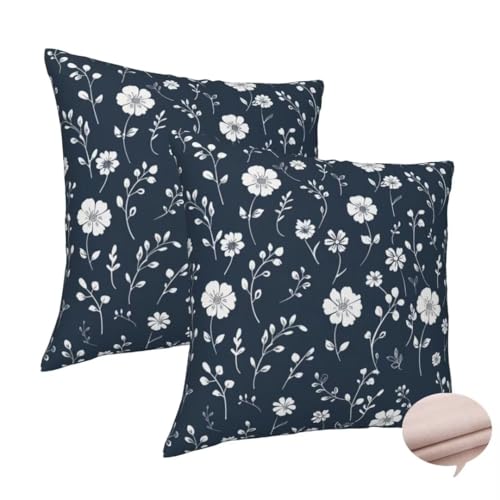 Kissenbezug 50x50 cm 2er Set Deko Kissen Marineblau Kuschelkissen, Kissenbezug Blumen Sofakissen, Leinen Cushion Cover Doppelseitig Zierkissen für Auto Couch Schlafzimme, Vier Jahreszeiten -J156 von Washifa
