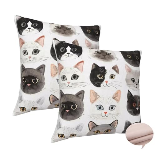 Kissenbezug 55x55 cm 2er Set Deko Kissen Karikatur Kuschelkissen, Quadratisch Kissenbezug Katze Sofakissen, Leinen Cushion Cover Doppelseitig Zierkissen für Couch Schlafzimme, Vier Jahreszeiten -J155 von Washifa