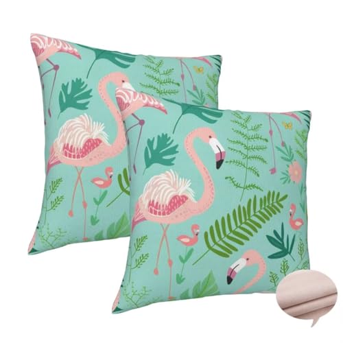 Kissenbezug 60x60 cm 2er Set Deko Kissen Grün Kuschelkissen, Quadratisch Kissenbezug Flamingo Sofakissen, Leinen Cushion Cover Doppelseitig Zierkissen für Couch Schlafzimme, Vier Jahreszeiten -J159 von Washifa