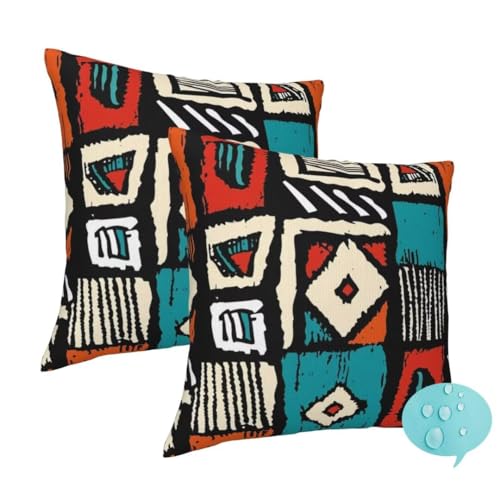 Outdoor Kissen Wetterfest 2 Stück Dekokissen Gartenkissen, Wetterfest Outdoor Kissenbezüge 45x45 cm, Outdoorkissen Lendenkissen Zierkissenbezüge für Garten Patio Balkon (Geometrisch Abstrakt) -J219 von Washifa