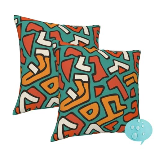 Outdoor Kissen Wetterfest 2 Stück Dekokissen Gartenkissen, Wetterfest Outdoor Kissenbezüge 55x55 cm, Outdoorkissen Lendenkissen Zierkissenbezüge für Garten Patio Balkon (Abstrakt Geometrisch) -J209 von Washifa