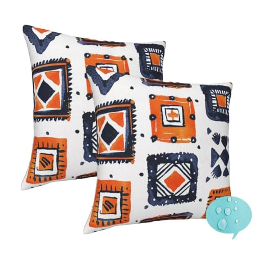 Outdoor Kissen Wetterfest 2 Stück Dekokissen Gartenkissen, Wetterfest Outdoor Kissenbezüge 55x55 cm, Quadratisch Outdoorkissen Lendenkissen Zierkissenbezüge für Patio Balkon (Geometrie Retro) -J274 von Washifa