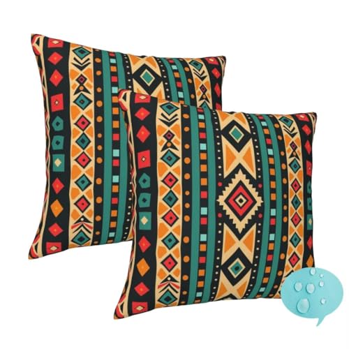 Outdoor Kissen Wetterfest 2 Stück Dekokissen Gartenkissen, Wetterfest Outdoor Kissenbezüge 60x60 cm, Quadratisch Outdoorkissen Lendenkissen Zierkissenbezüge für Patio Balkon (Indisch Retro) -J212 von Washifa