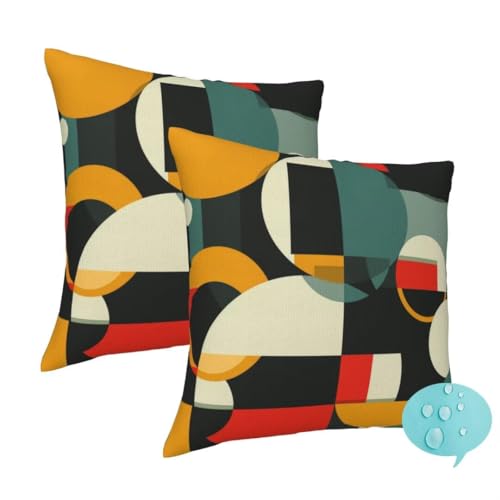 Outdoor Kissen Wetterfest 2 Stück Dekokissen Gartenkissen, Wetterfest Outdoor Kissenbezüge 60x60 cm, Quadratisch Outdoorkissen Lendenkissen Zierkissenbezüge für Patio Balkon (Retro Abstrakt) -J231 von Washifa