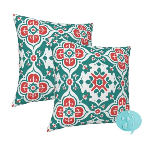 Outdoor Kissen Wetterfest 2 Stück Dekokissen Gartenkissen, Wetterfest Outdoor Kissenbezüge 80x80 cm, Quadratisch Outdoorkissen Lendenkissen Zierkissenbezüge für Patio Balkon (Indien Ethnisch) -J280 von Washifa
