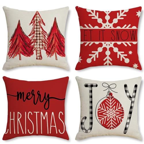 Washifa 4er Set Kissenbezug 40x40 cm Kissenhülle Weiche Zierkissen bezug Sofakissen Weihnachts Kissen Deko Wohnzimmer, Kissenbezüge mit Verstecktem Reißverschluss für Couch Schlafzimmer SchneeD126 von Washifa