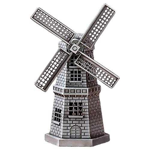 Washranp Windmühlen-Modell, drehbar, Vintage-Stil, Antik-Bronze, Metall, Windmühle, Statue, Ornamente für Desktop-Dekoration, Silber von Washranp