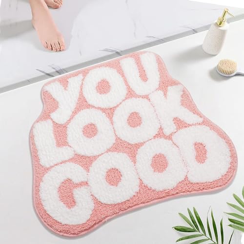 Waslary You Look Good Badematte TüRmatte Personalisiert Lustig Rug Absorbierende Badematte Waschbar Badezimmerteppich Antirutschmatte Badewanne 70x54cm, Rosa von Waslary