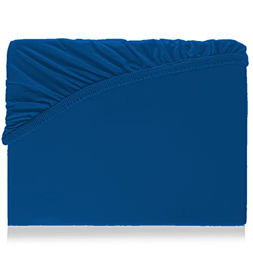 Spannbettlaken mit Gummizug für Boxspringbetten Wasserbett Übergröße aus hochwertiger Baumwolle Elastan 180 x 200 cm - 200 x 220 cm Aquajersey Bettbezug Laken Jersey Matratzenbezug Marineblau von AQUAMON