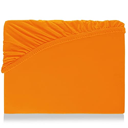 Spannbettlaken mit Gummizug für Boxspringbetten Wasserbett Übergröße aus hochwertiger Baumwolle Elastan 180 x 200 cm - 200 x 220 cm Aquajersey Bettbezug Laken Jersey Matratzenbezug Orange von AQUAMON