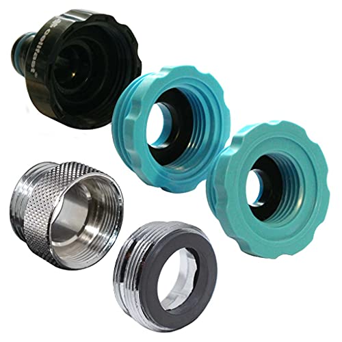 Adapter 5 Fach für Wasserhahn Schlauchanschluss 3/4 Zoll, 1/2 Zoll und 1 Zoll Außengewinde | M 22x1 + M 24x1 Metall-Feingewinde | Gardena kompatibel | für haushaltsübliche Wasserhähne in Garage, Bad von Wasserbettbedarf