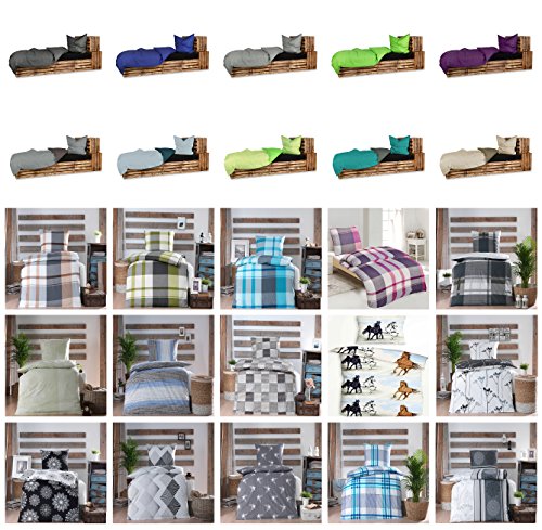 Baumwolle Renforcè Bettwäsche 2-4 teilig in verschiedenen Größen und viele Designs - 4 tlg. Set 2x135x200 + 2x80x80 cm Baumwolle Renforcè Bettwäsche Theo Wende + GRATIS 1x Waschhandschuh von Falco von Wasserbetten-Markenshop