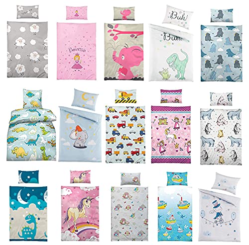 Wasserbetten-Markenshop Kinder Bettwäsche 100 x 135 cm + Kissen 40 x 60 cm 100% Microfaser, mit verschiedenen Motiven - Kinderbettwäsche Set, Mikrofaser Babybettwäsche, Einhorn von Wasserbetten-Markenshop