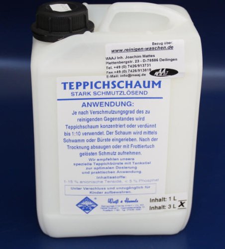 Wasserrose® 3 L (1L=6,66€) TEPPICHSCHAUM Reiniger TEPPICHREINIGER Made IN Germany von Schutzmarke WASSERROSE