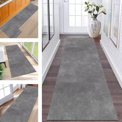 Abstrakte Läufer Flur Küche Waschbar rutschfest Korridor Teppichmatten 100X400CM Grau Lang Küchenteppich Flurteppich Läufer Schlafzimmer Esszimmer Polyester Teppichläufer Meterware Anpassbar von Wassly