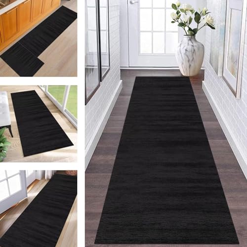 Abstrakte Läufer Flur Küche Waschbar rutschfest Korridor Teppichmatten 50X300CM Schwarz Grau Lang Küchenteppich Flurteppich Läufer Schlafzimmer Esszimmer Polyester Teppichläufer Meterware Anpassbar von Wassly