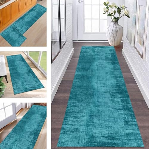 Abstrakte Läufer Flur Küche Waschbar rutschfest Korridor Teppichmatten 80X180CM Cyan Lang Küchenteppich Flurteppich Läufer Schlafzimmer Esszimmer Polyester Teppichläufer Meterware Anpassbar von Wassly