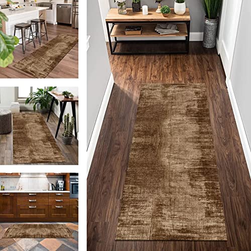 Küchenläufer Teppich rutschfest waschbar Braun 3D Abstract Korridor Teppichläufer 40X120CM Modern Teppich Läufer Lang Flur für Schlafzimmer Kinderzimmer Wohnzimmer Meterware Flurläufer Teppichmatte von Wassly
