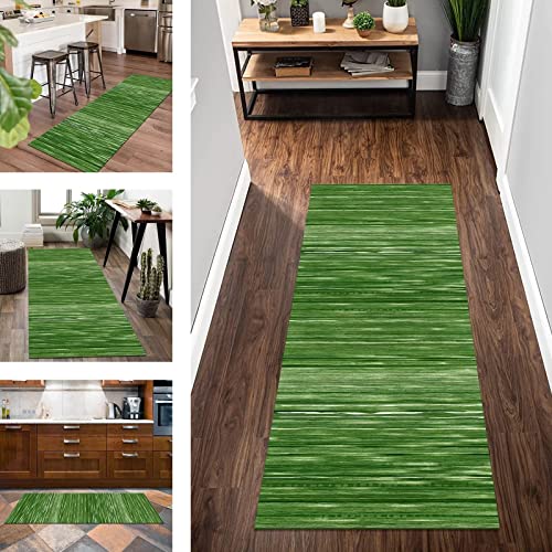 Küchenläufer Teppich rutschfest waschbar Grün 3D Abstract Korridor Teppichläufer 100X300CM Modern Teppich Läufer Lang Flur für Schlafzimmer Kinderzimmer Wohnzimmer Meterware Flurläufer Teppichmatte von Wassly