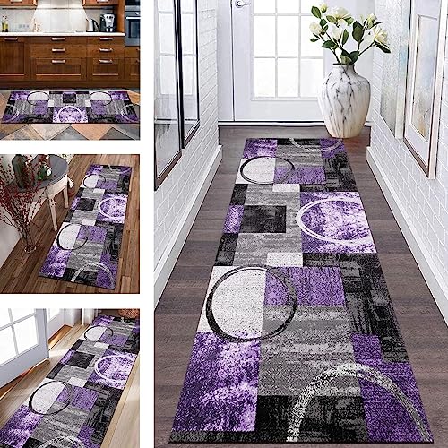 Küchenteppich Läufer Teppich Flur rutschfest Teppichmatten Küchenläufer 50X180CM Grau Schwarz Violett Korridor Teppichläufer Waschbar Meterware Flur Teppich Küchen Wohnzimmer Schlafzimmer Esszimmer von Wassly