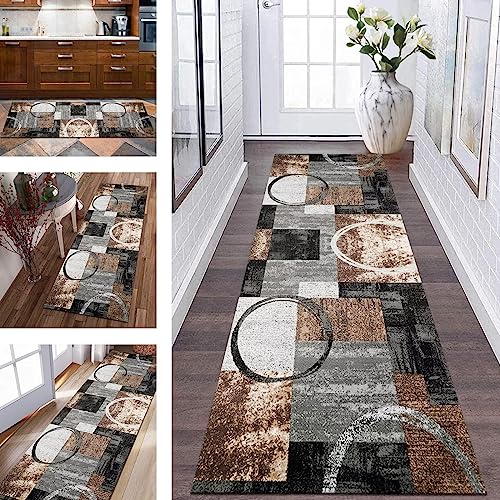 Küchenteppich Läufer Teppich Flur rutschfest Teppichmatten Küchenläufer 60X180CM Grau Braun Schwarz Korridor Teppichläufer Waschbar Meterware Flur Teppich Küchen Wohnzimmer Schlafzimmer Esszimmer von Wassly