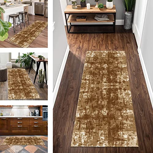 Läufer Teppich Lang Flur Küchen rutschfest waschbar Korridor Teppichläufer Braun Fußmatte 80X150CM Küchenläufer Modern Abstrakt Schlafzimmer Kinderzimmer Wohnzimmer Meterware Teppichmatte Flurläufer von Wassly