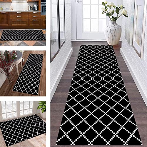 Läufer Teppich Lang Flur rutschfest Teppichmatten Küchenläufer 40X150CM Schwarz Weiß Design Korridor Teppichläufer Waschbar Meterware Küchenmatten Teppich Anpassbar Wohnzimmer Schlafzimmer Esszimmer Läufer Teppich Lang Flur rutschfest Teppichmatten Küchenläufer 40X150CM Schwarz Weiß Design Korridor Teppichläufer Waschbar Meterware Küchenmatten Teppich Anpassbar Wohnzimmer Schlafzimmer Esszimmer von Wassly