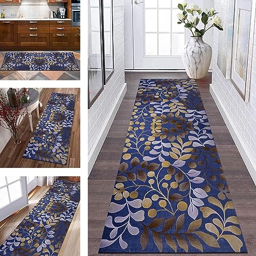 Teppich Flur Läufer Küche Lang rutschfest Küchenteppich Teppichmatten 80X200CM Küchenläufer Blau Braun Korridor Teppichläufer Waschbar Meterware Flurläufer Wohnzimmer Schlafzimmer Breite 40-120cm von Wassly