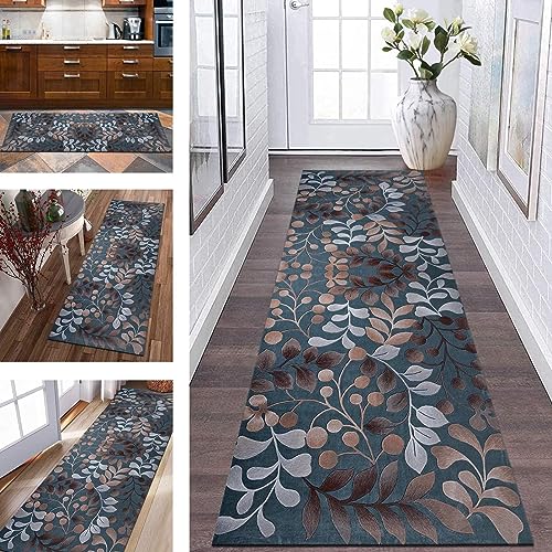 Teppich Flur Läufer Küche Lang rutschfest Küchenteppich Teppichmatten 90X300CM Küchenläufer Dunkelblau Korridor Teppichläufer Waschbar Meterware Flurläufer Wohnzimmer Schlafzimmer Breite 40-120cm von Wassly