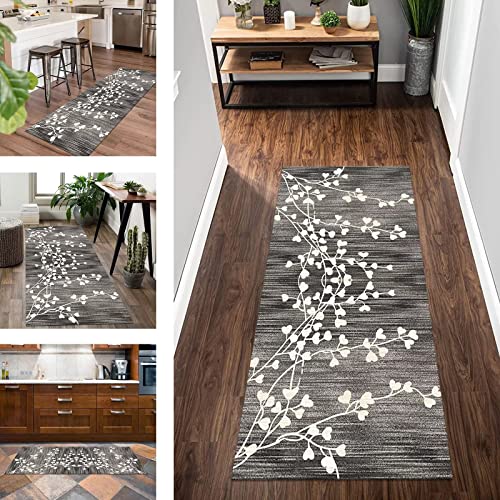 Teppich Läufer Flur Küche 100X200CM Dunkelgrau Abstrakt Korridor Teppichläufer rutschfest Waschbar Küchenläufer Flurteppich Polyester Meterware Läufer Teppich Flur Lang Schlafzimmer Wohnzimmer von Wassly