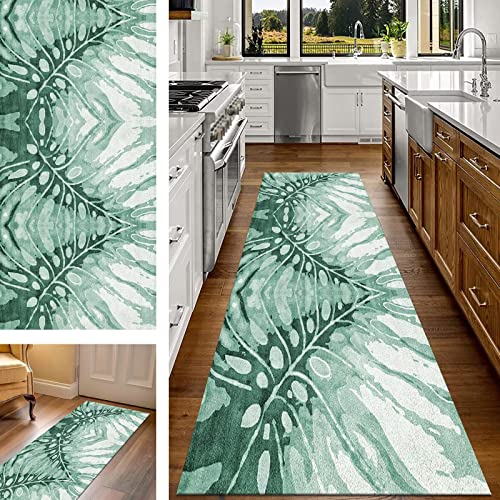 Teppich Läufer Flur Küche 100X240CM Modern Grün Design Korridor Teppichläufer rutschfest Waschbar Küchenläufer Flurteppich Polyester Meterware Flurläufer Lang Schlafzimmer Wohnzimmer Läufer Teppich von Wassly