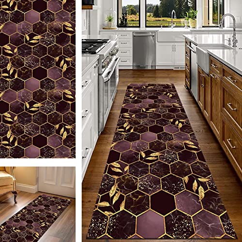 Teppich Läufer Flur Küche 3D Braun Gold 50X80CM Kücheläufer rutschfest Waschbar Teppichläufer Lang, Korridor Teppiche für Wohnzimmer Flurläufer Schlafzimmer Kinderzimmer Küchenteppich Fußmatte von Wassly