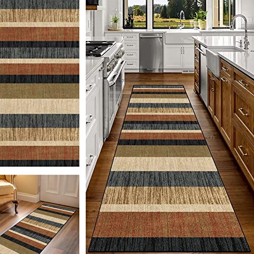 Teppich Läufer Flur Küche rutschfest 80X250CM Korridor Teppichläufer Waschbar Braun Geometrische Küchenläufer Flurteppich Polyester Meterware Flurläufer Lang Schlafzimmer Wohnzimmer Läufer Teppich von Wassly