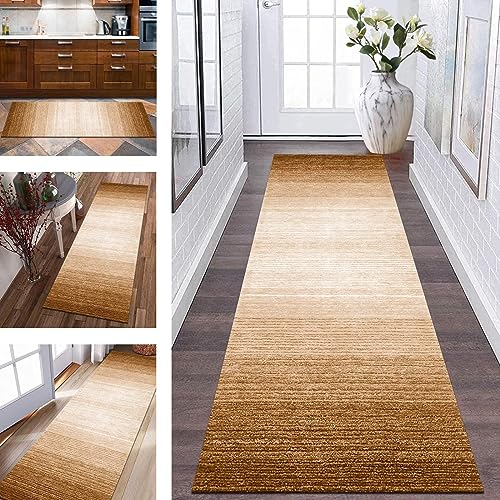 Teppich Läufer Flur Küchenteppich rutschfest Teppichmatten Küchenläufer 70X140CM Braun Weiß Lang Korridor Teppichläufer Waschbar Meterware Teppich Küchen Matte für Wohnzimmer Schlafzimmer Esszimmer von Wassly