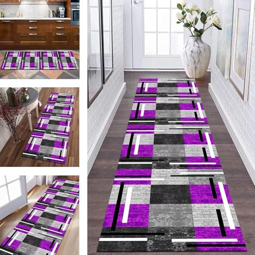 Teppich Läufer Flur Küchenteppich rutschfest Teppichmatten Küchenläufer 90X400CM Abstrakt FlurLäufer Korridor Teppichläufer Waschbar Meterware Teppich Küchen Matte Wohnzimmer Schlafzimmer Esszimmer von Wassly