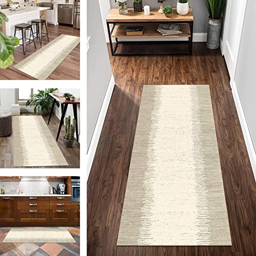 Teppich Läufer Flur rutschfest Küchenläufer Beige Abstrakt 3D Korridor Teppichläufer Waschbar 120X180CM Modern Lang Flurläufer Teppich für Schlafzimmer Kinderzimmer Wohnzimmer Meterware Küchematten von Wassly