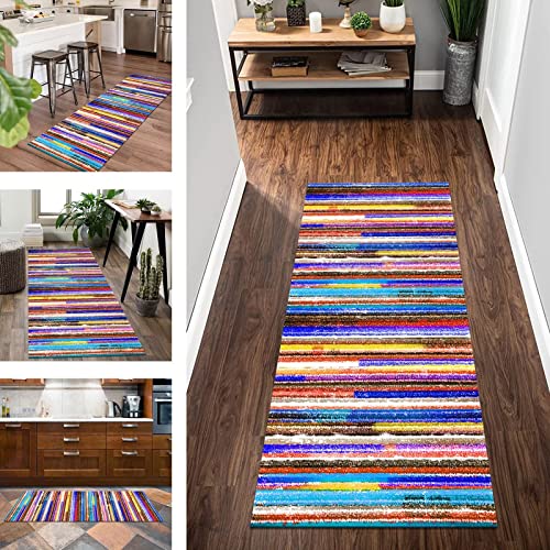 Teppich Läufer Flur rutschfest Küchenläufer Blau Braun Korridor Teppichläufer Waschbar 70X140CM Modern Abstract 3D Flurläufer Teppich Küche Schlafzimmer Kinderzimmer Wohnzimmer Meterware Fußmatten von Wassly